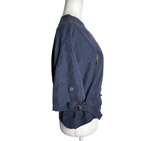 Paul Brial Navy Blue Asymmetrical Zip Jacket Top Size 5 Side Buckles Pockets - Picture 7 of 7